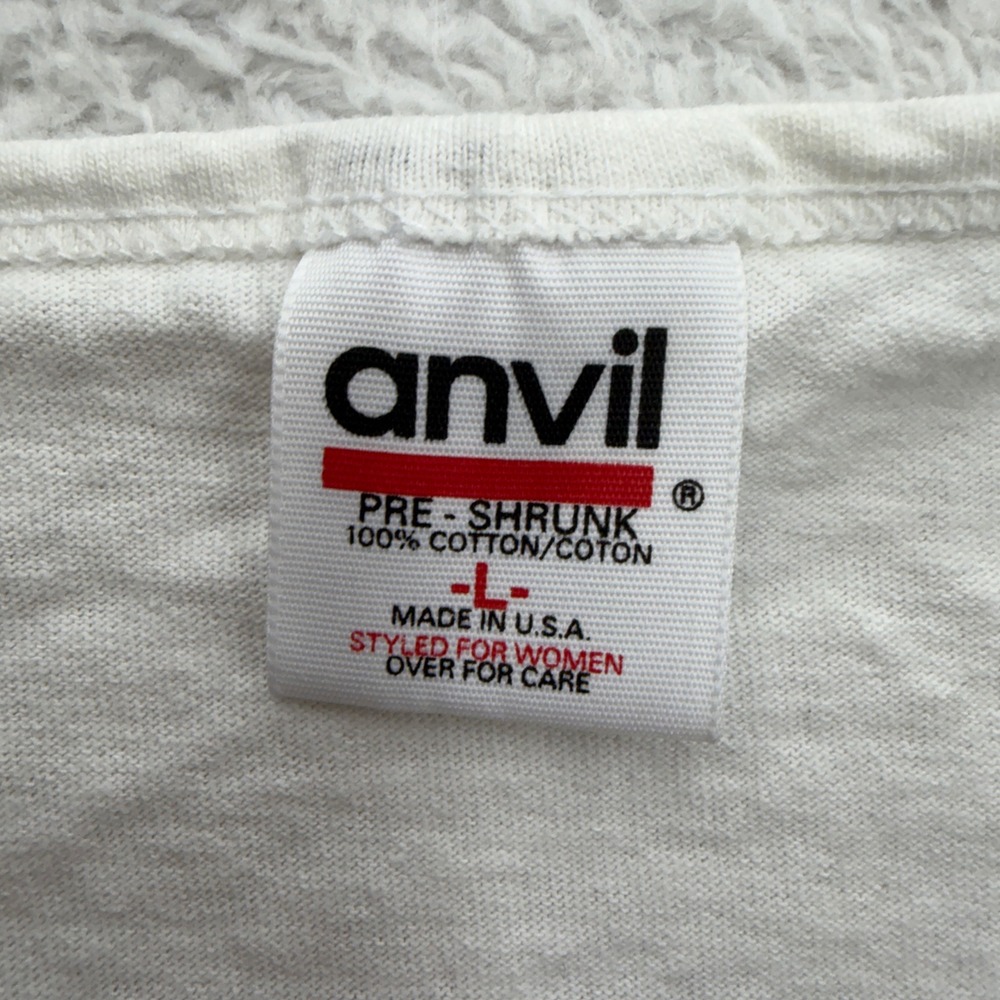 Vintage Anvil Cowboy Boots Graphic T-Shirt White L Made in USA 90s Scoop Neck - Picture 3 of 7